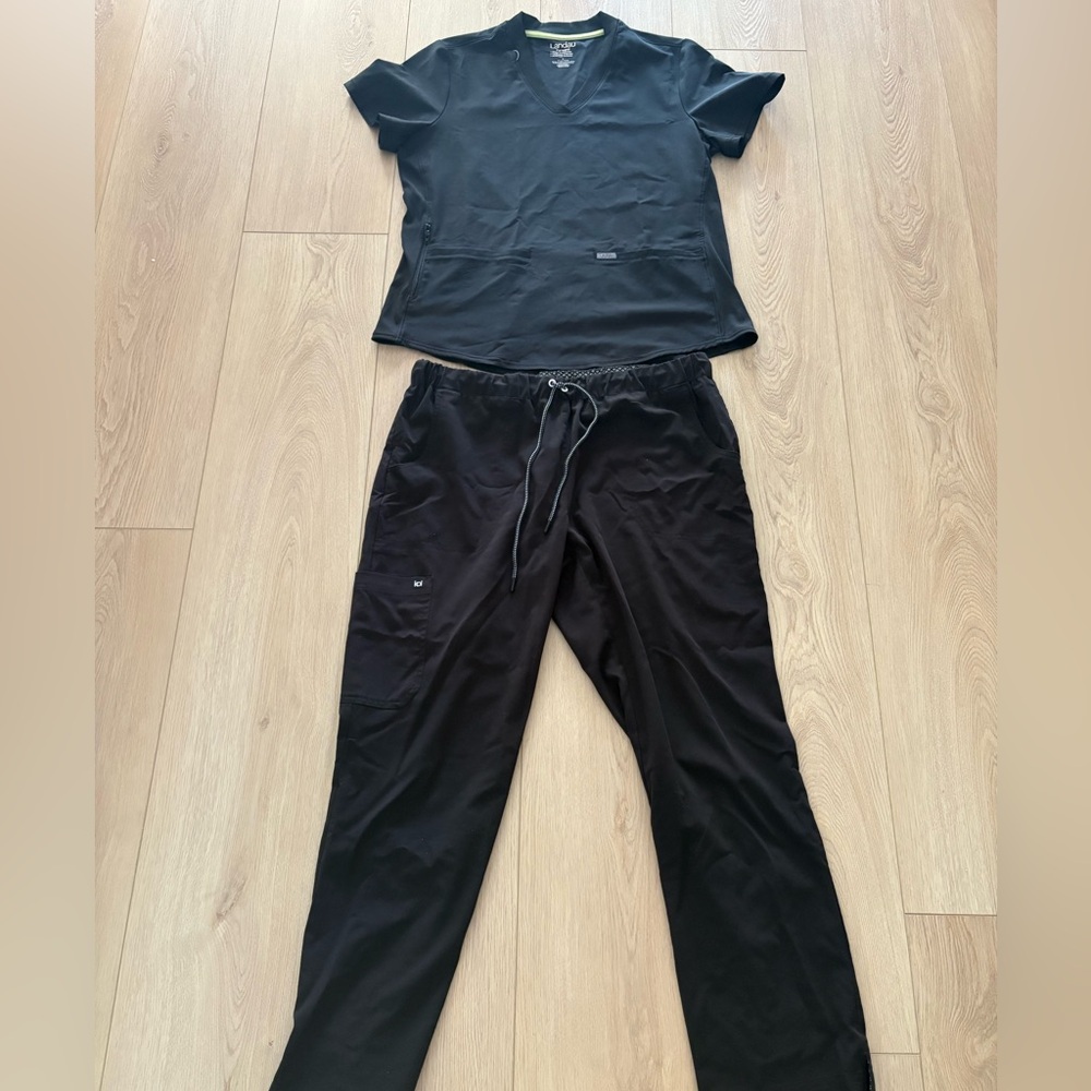 Black Scrub Top and Pants Set